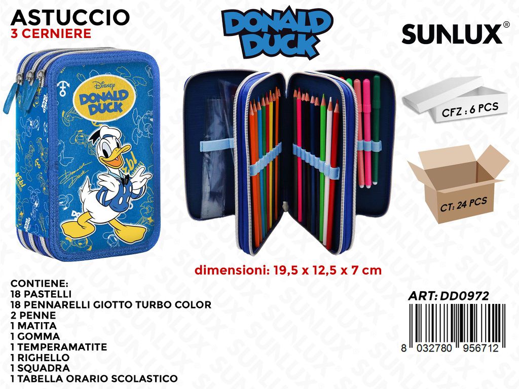 ASTUCCIO DONALD DUCK 3ZIP GIOTTO TURBOCOLOR /PZ DA 6**