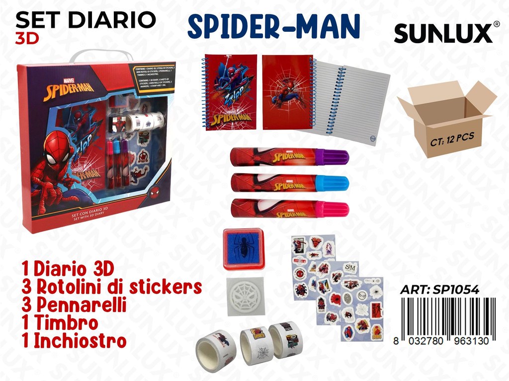 SET DIARIO 3D SPIDERMAN 9PCS ASS.