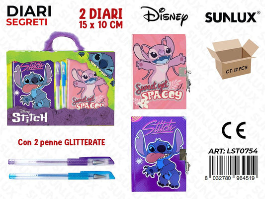 DIARIO SEGRETO STITCH 2PCS C/ PENNE GLITTER