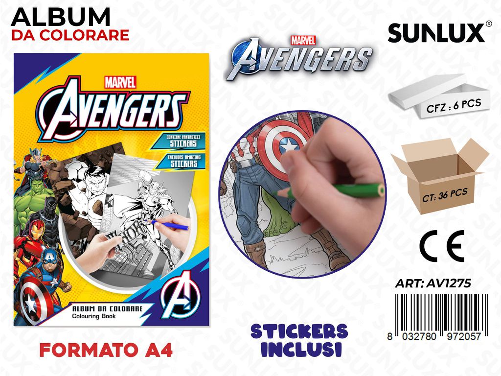 ALBUM DA COLORARE AVENGERS C/ STICKERS A4
