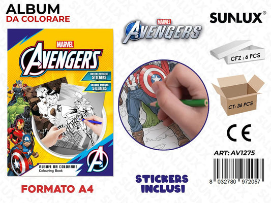 ALBUM DA COLORARE AVENGERS C/ STICKERS A4