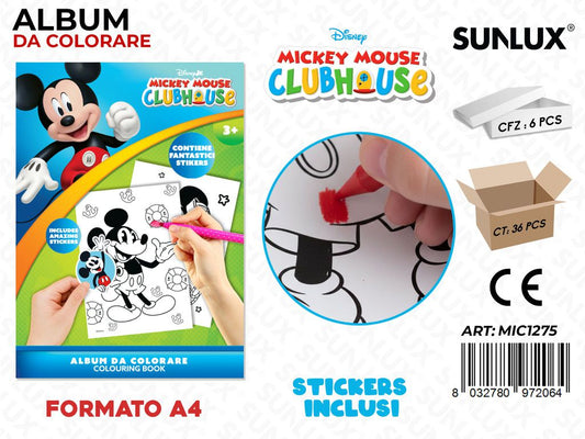 ALBUM DA COLORARE MICKEY MOUSE C/ STICKERS A4