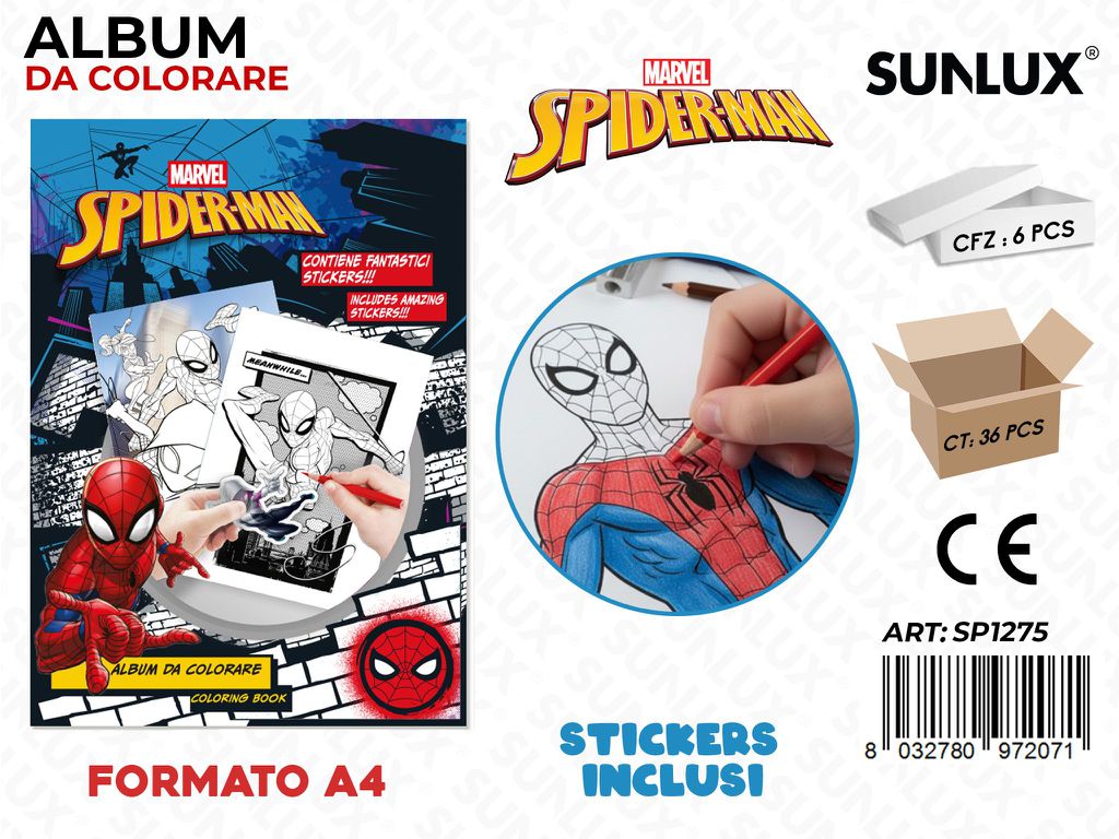 ALBUM DA COLORARE SPIDERMAN C/ STICKERS A4