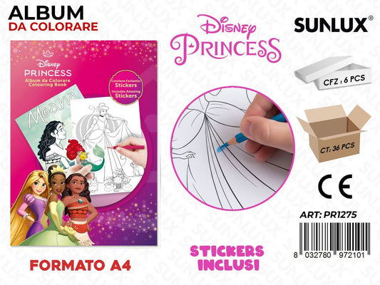 ALBUM DA COLORARE PRINCESS C/ STICKERS A4