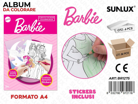 ALBUM DA COLORARE BARBIE C/ STICKERS A4