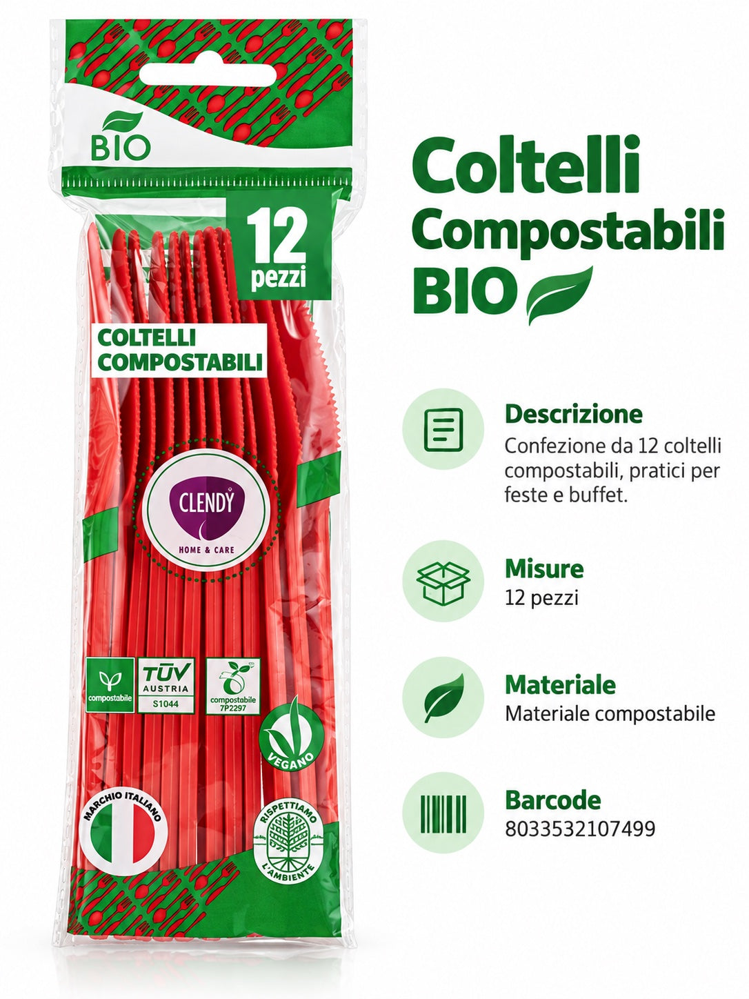 Prezzo Nettocoltelli Bio In Cpla 12 Pz Rossi