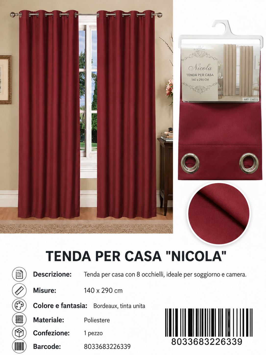 TENDA PER CASA OLIVIA 140*290CM - 8033683226339