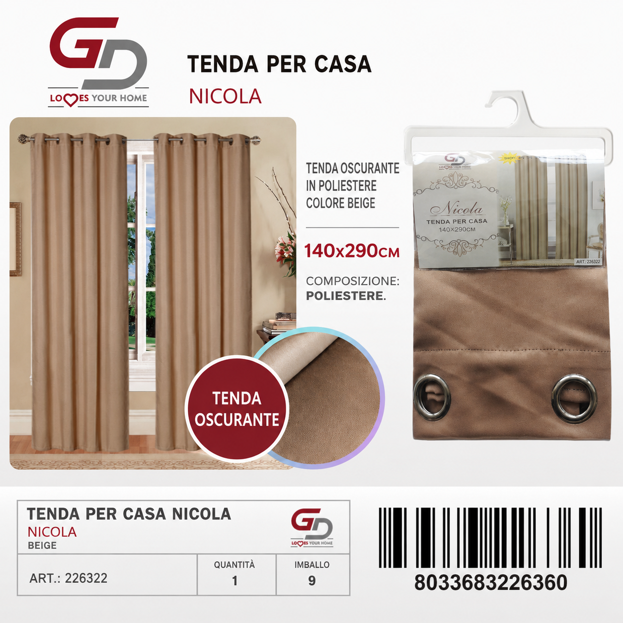 TENDA PER CASA OLIVIA 140*290CM