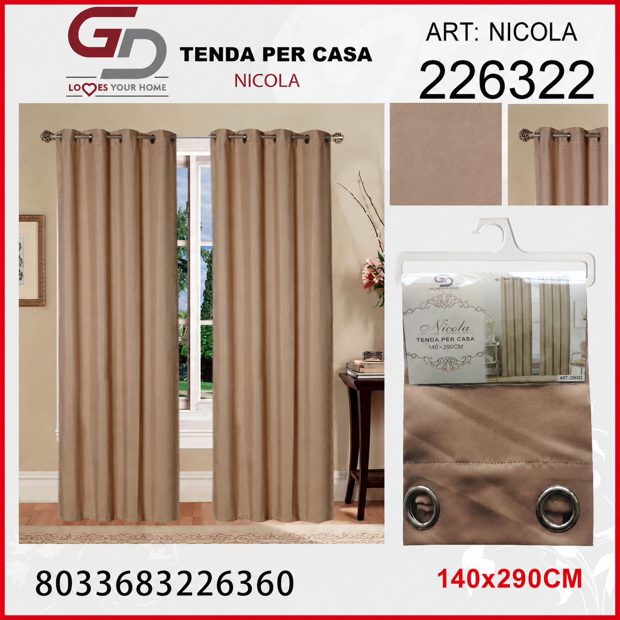 TENDA PER CASA OLIVIA 140*290CM
