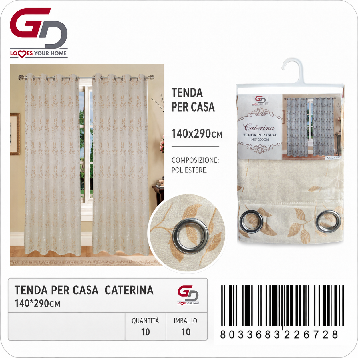 TENDA PER CASA CATERINA 140*290CM PANNA