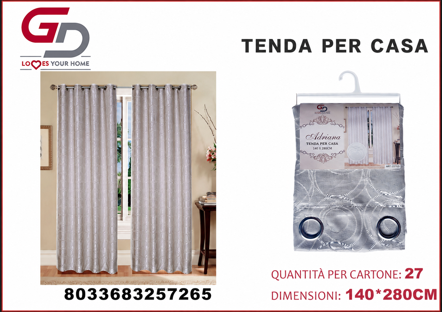 TENDA PER CASA ADRIANA 140*280CM PANNA