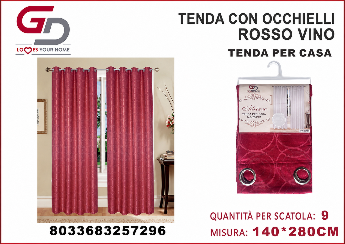 TENDA PER CASA ADRIANA 140*280CM BORDEAUX