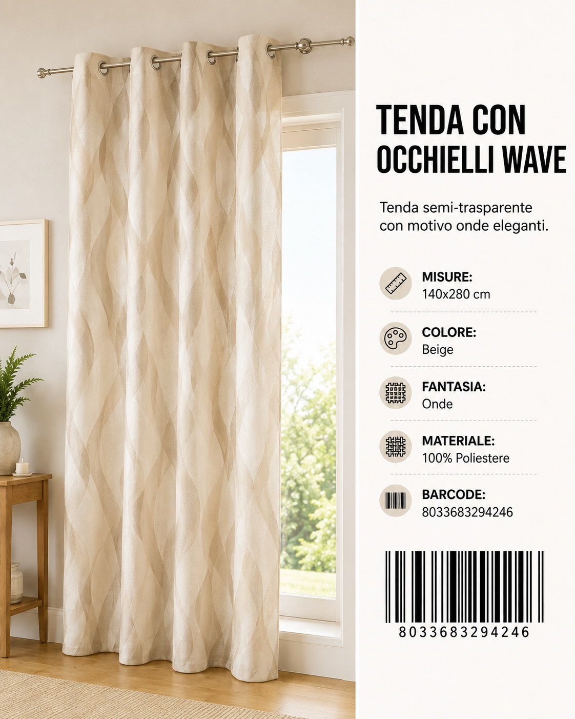 TENDA PER CASA BETTY 140*290CM VERDE - 8033683294246