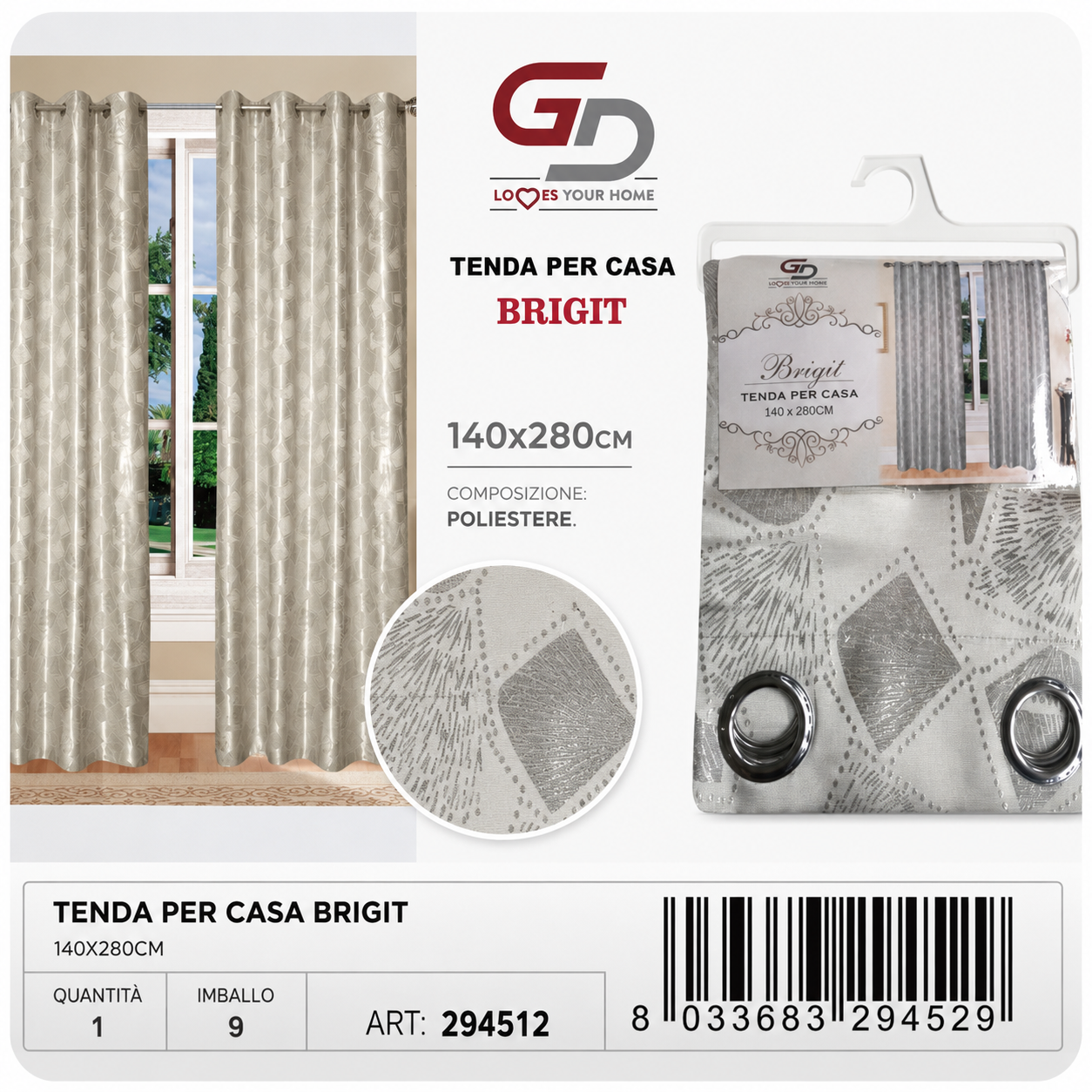 TENDA PER CASA BRIGIT 140*280CM PANNA