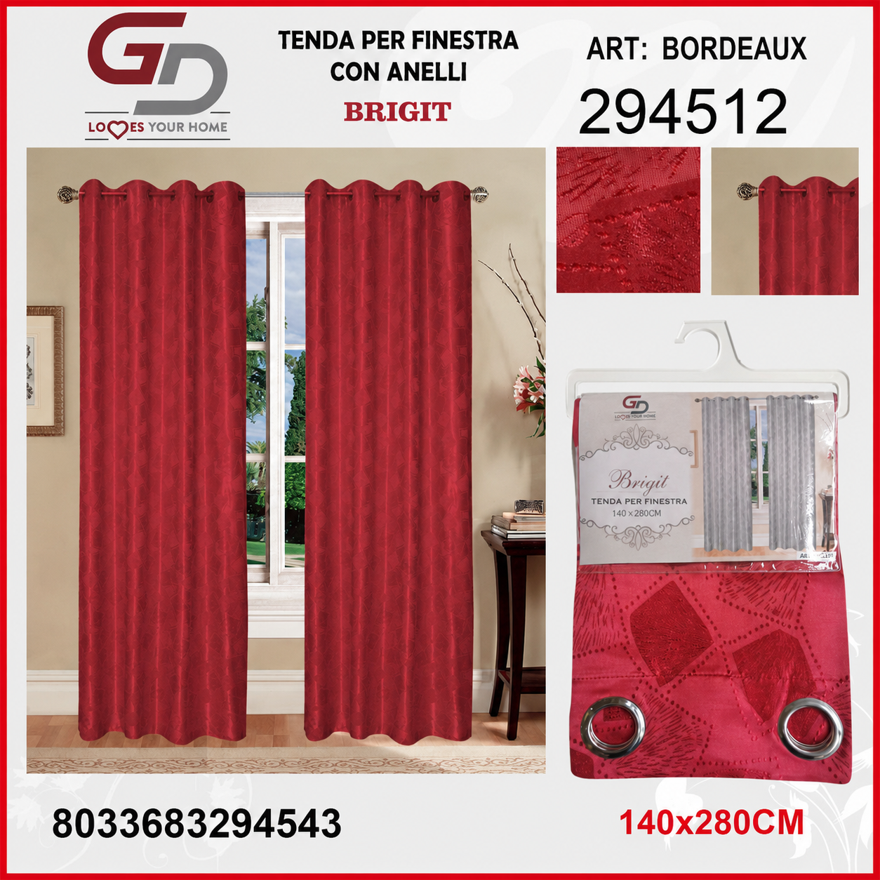 TENDA PER CASA BRIGIT 140*280CM ROSSO