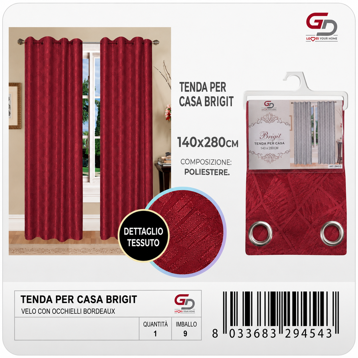 TENDA PER CASA BRIGIT 140*280CM ROSSO