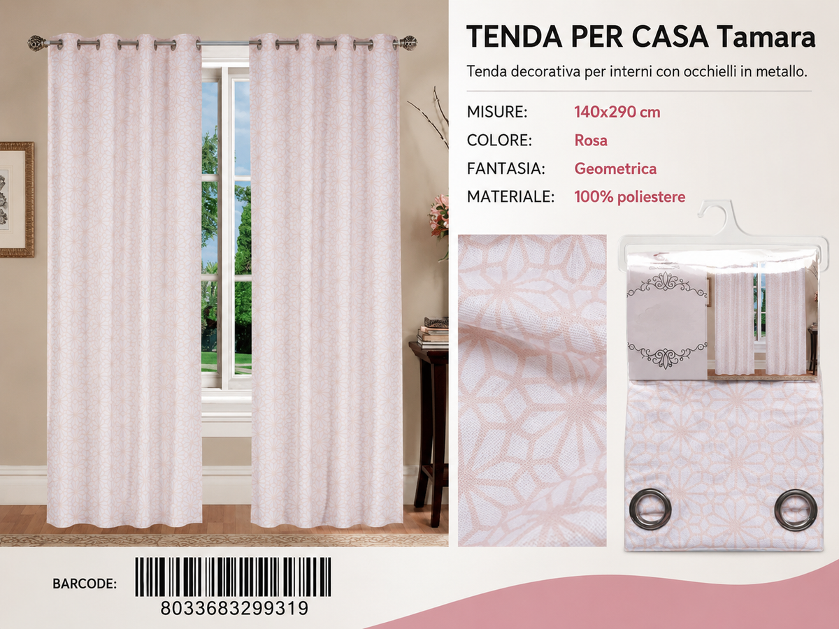 TENDA PER CASA TAMARA 140*290CM ROSA - 8033683299319