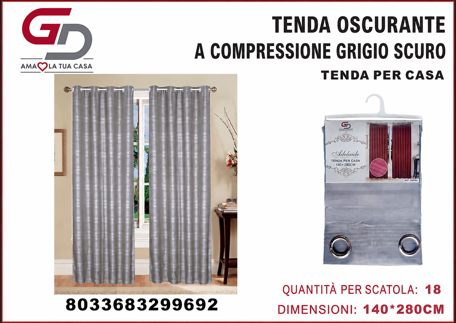 TENDA PER CASA COPRENTE 299692 ADELAIDE 140*290CM