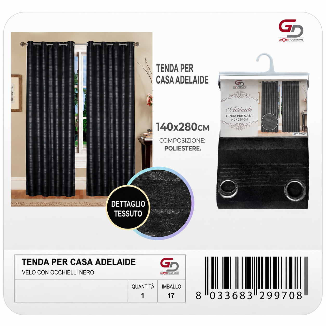 TENDA PER CASA ADELAIDE COPRENTE 299692 ADELAIDE 140*290CM