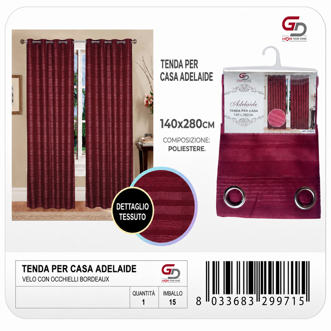 TENDA PER CASA ADELAIDE COPRENTE ADELAIDE 140*290CM