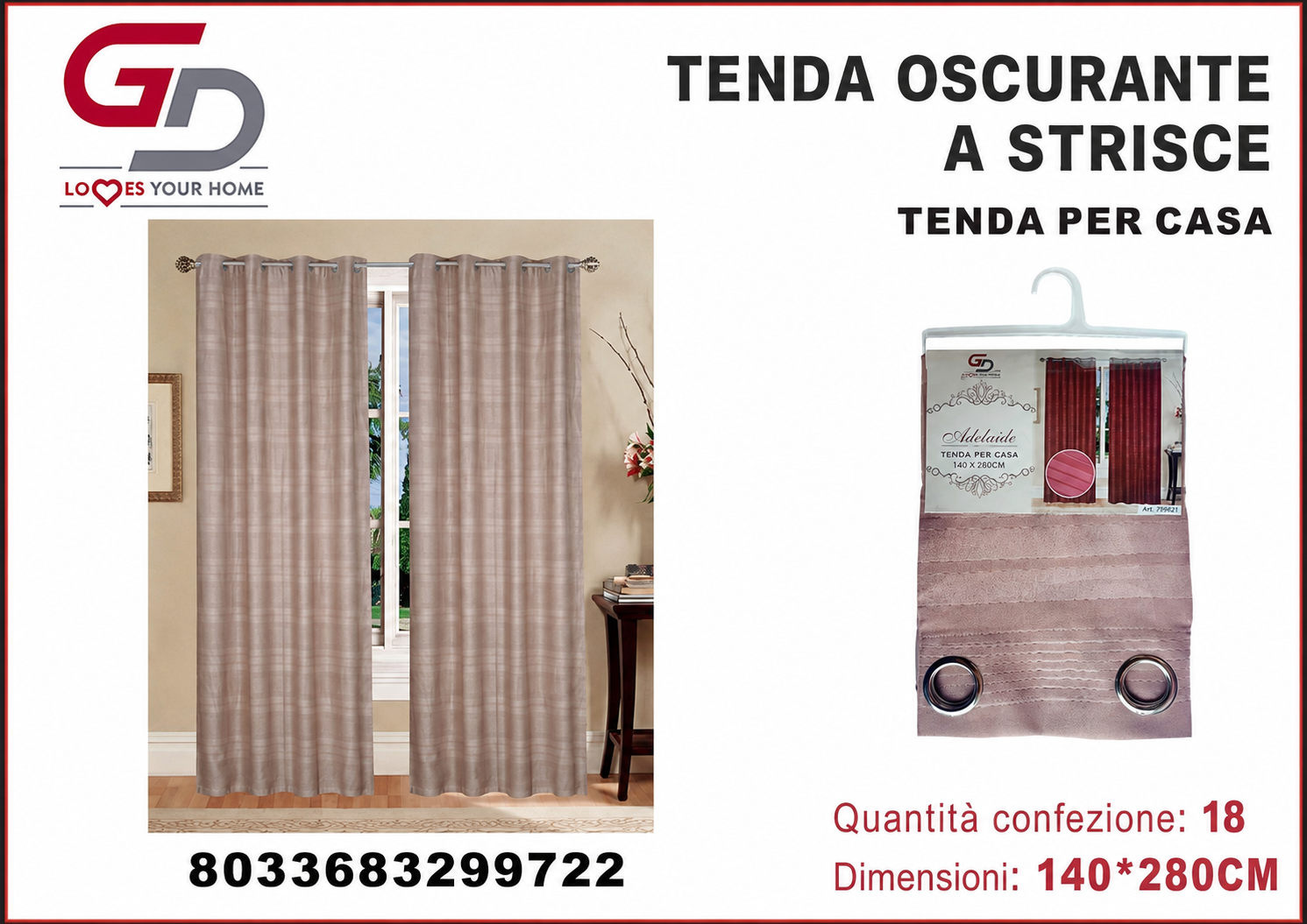 TENDA PER CASA ADELAIDE COPRENTE 299692 ADELAIDE 140*290CM 6
