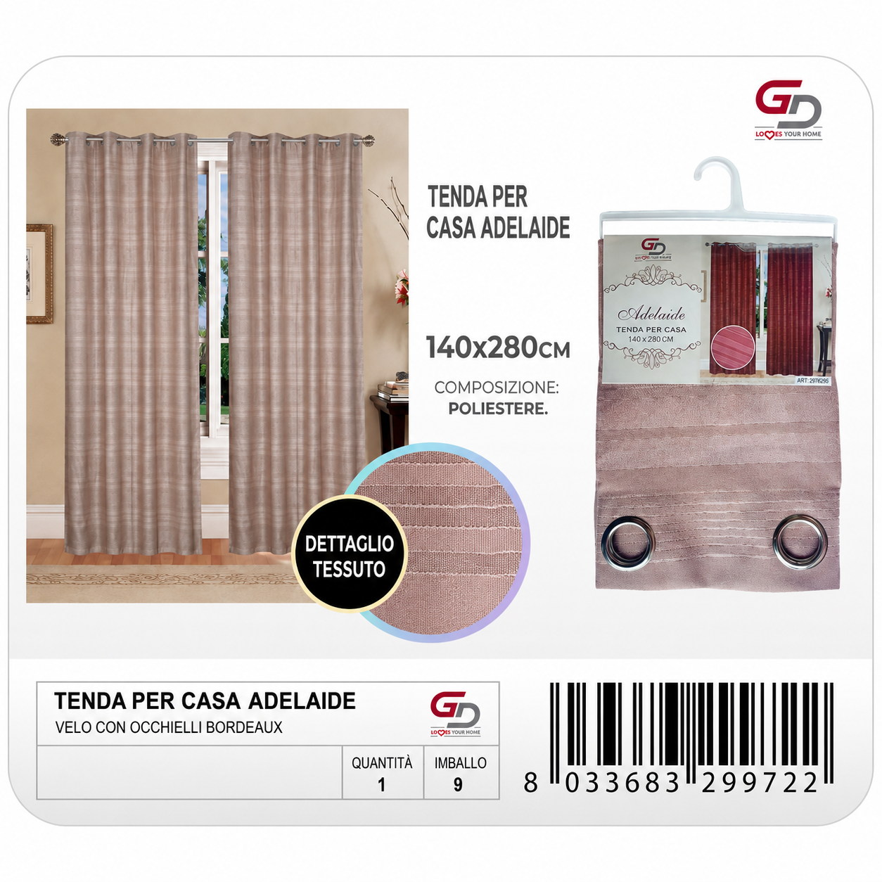 TENDA PER CASA ADELAIDE COPRENTE 299692 ADELAIDE 140*290CM 6