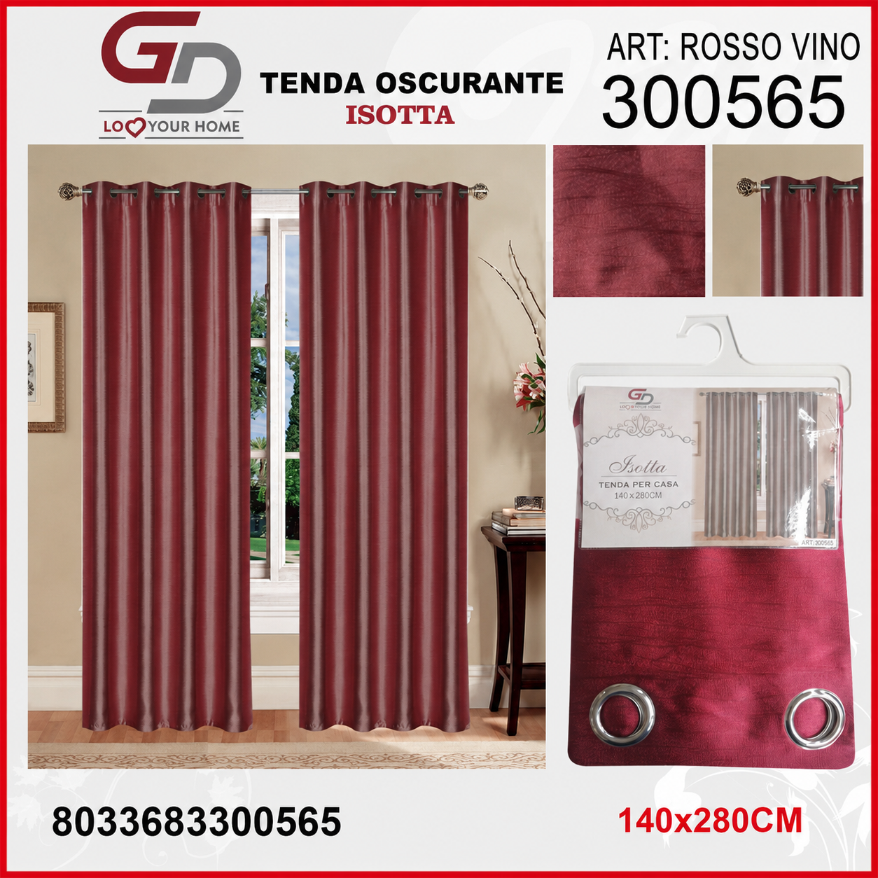 TENDA DA CASA OSCURANTE ISOTTA 140X280CM ROSSO