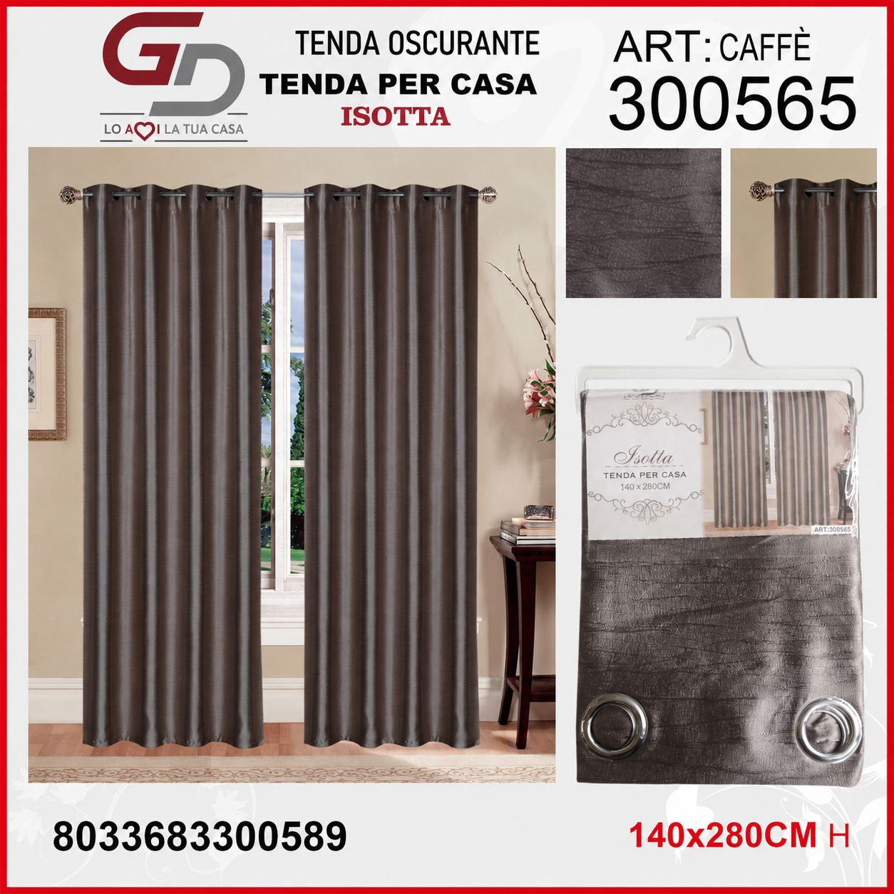 TENDA DA CASA OSCURANTE ISOTTA 140X280CM CAFFE