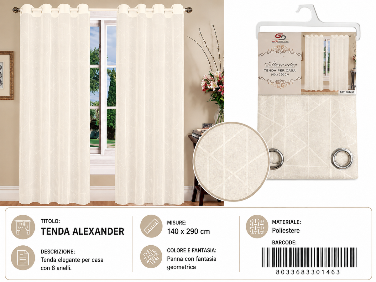 TENDA PER CASA ALEXANDER 140*290CM PANNA - 8033683301463
