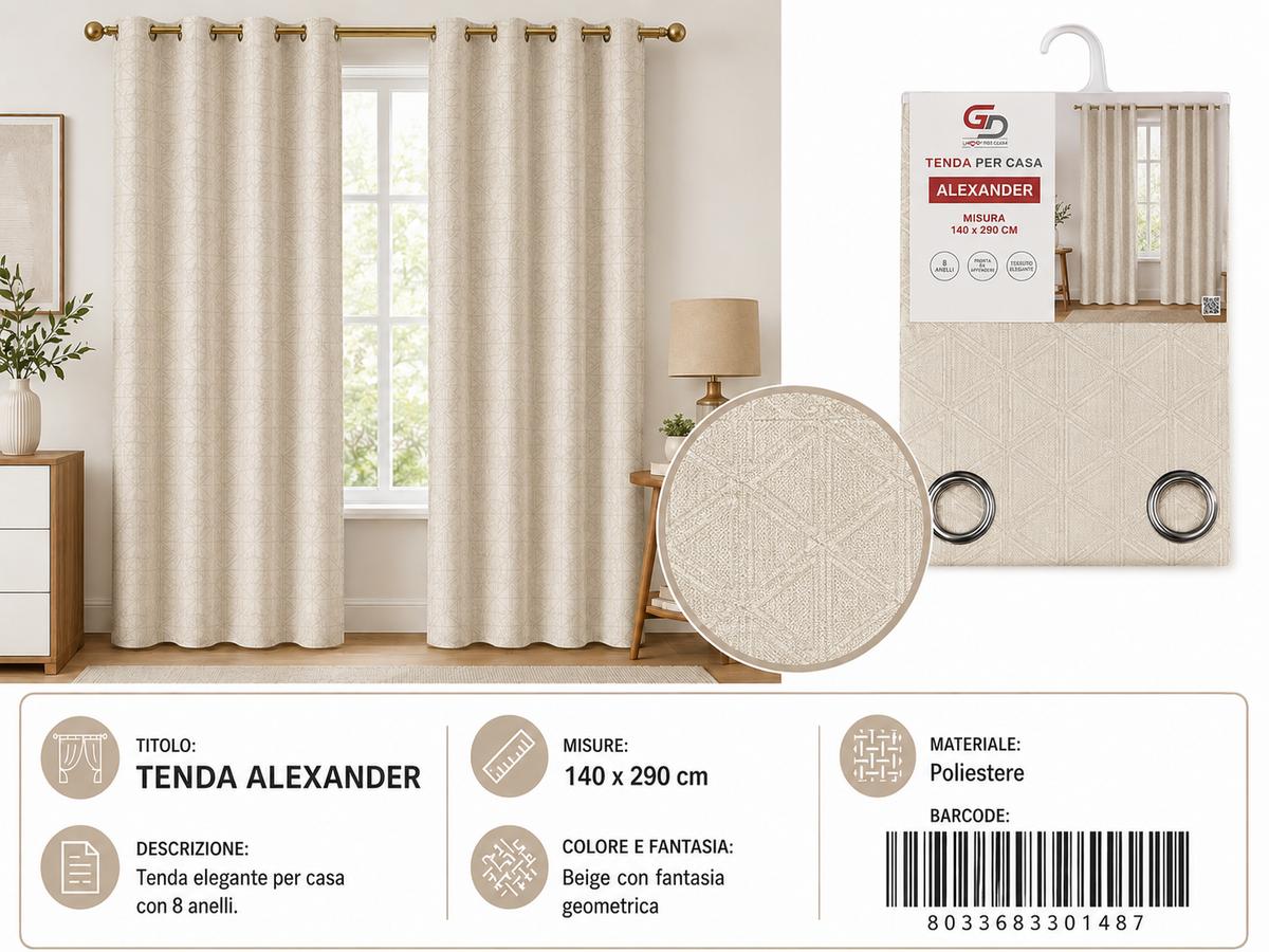 TENDA PER CASA ALEXANDER 140*290CM BEIGE - 8033683301487