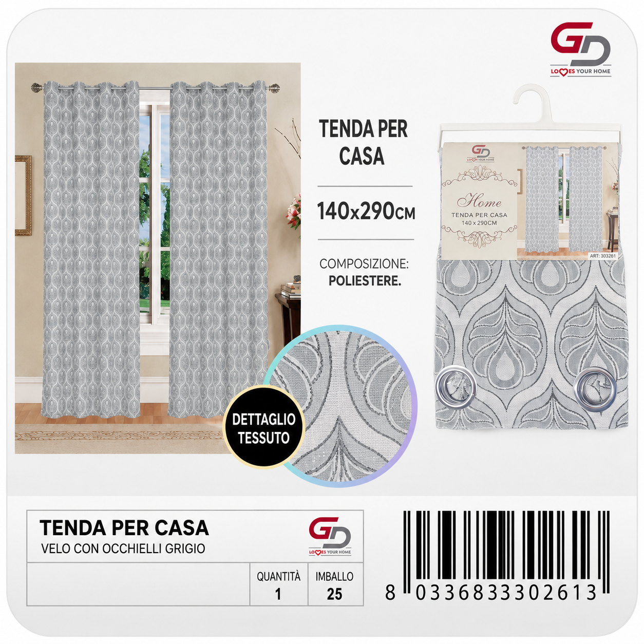 TENDA PER CASA ANGUS 140*290CM GRIGIO