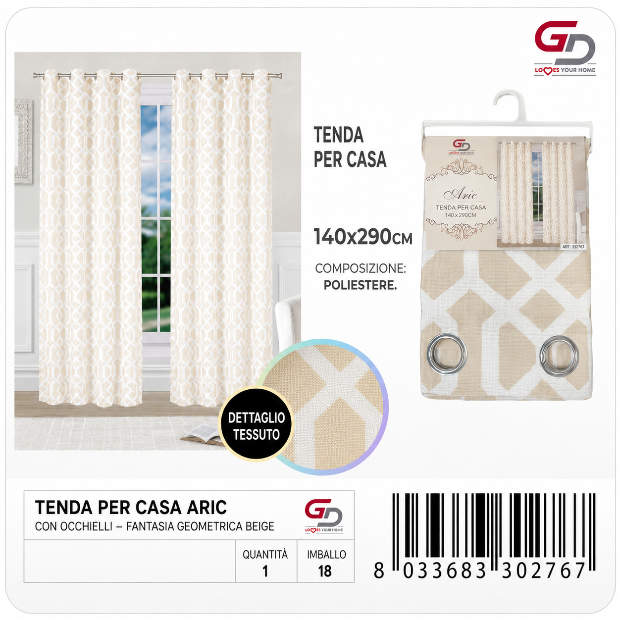 TENDA PER CASA ARIC 140*290CM