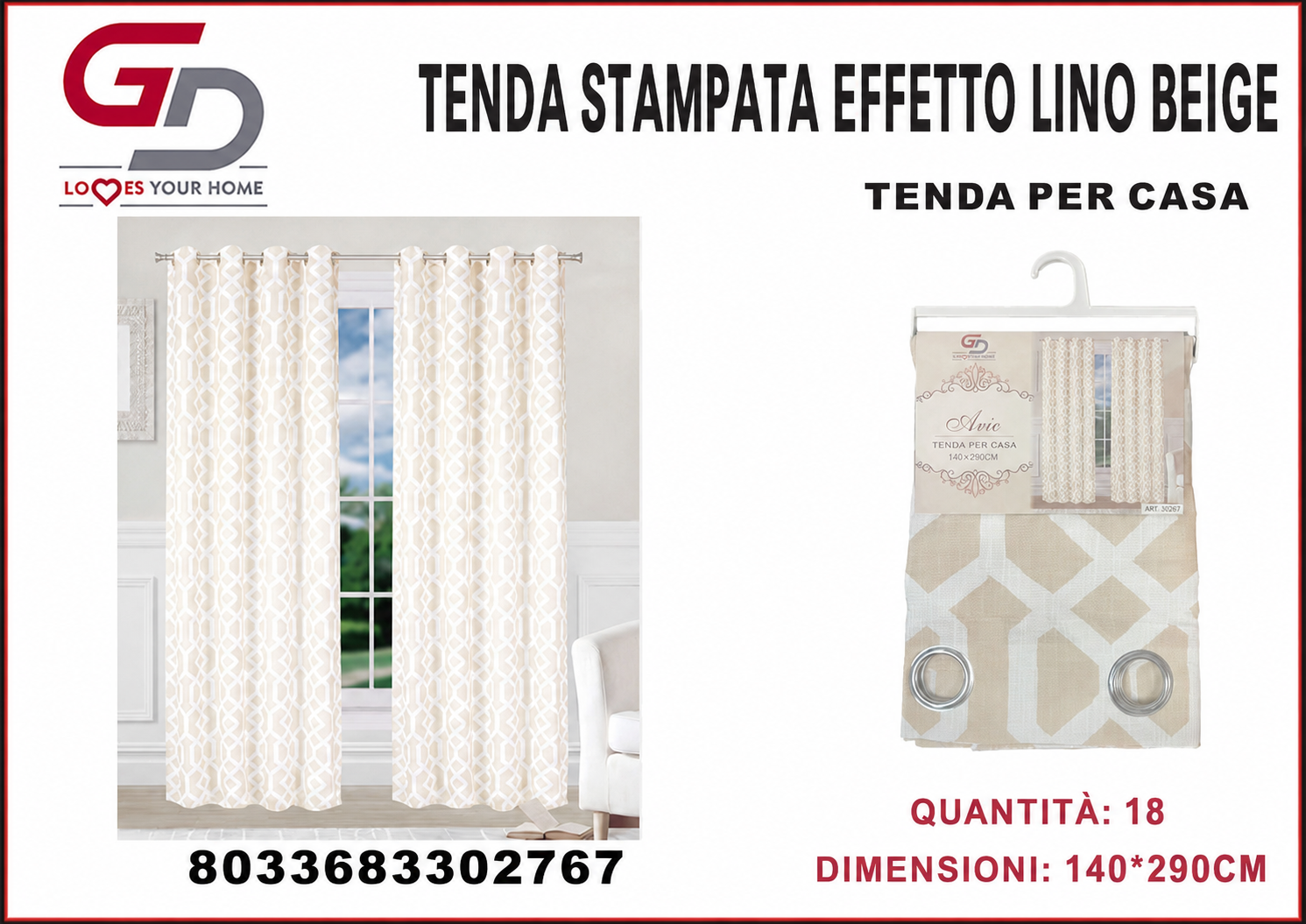 TENDA PER CASA ARIC 140*290CM