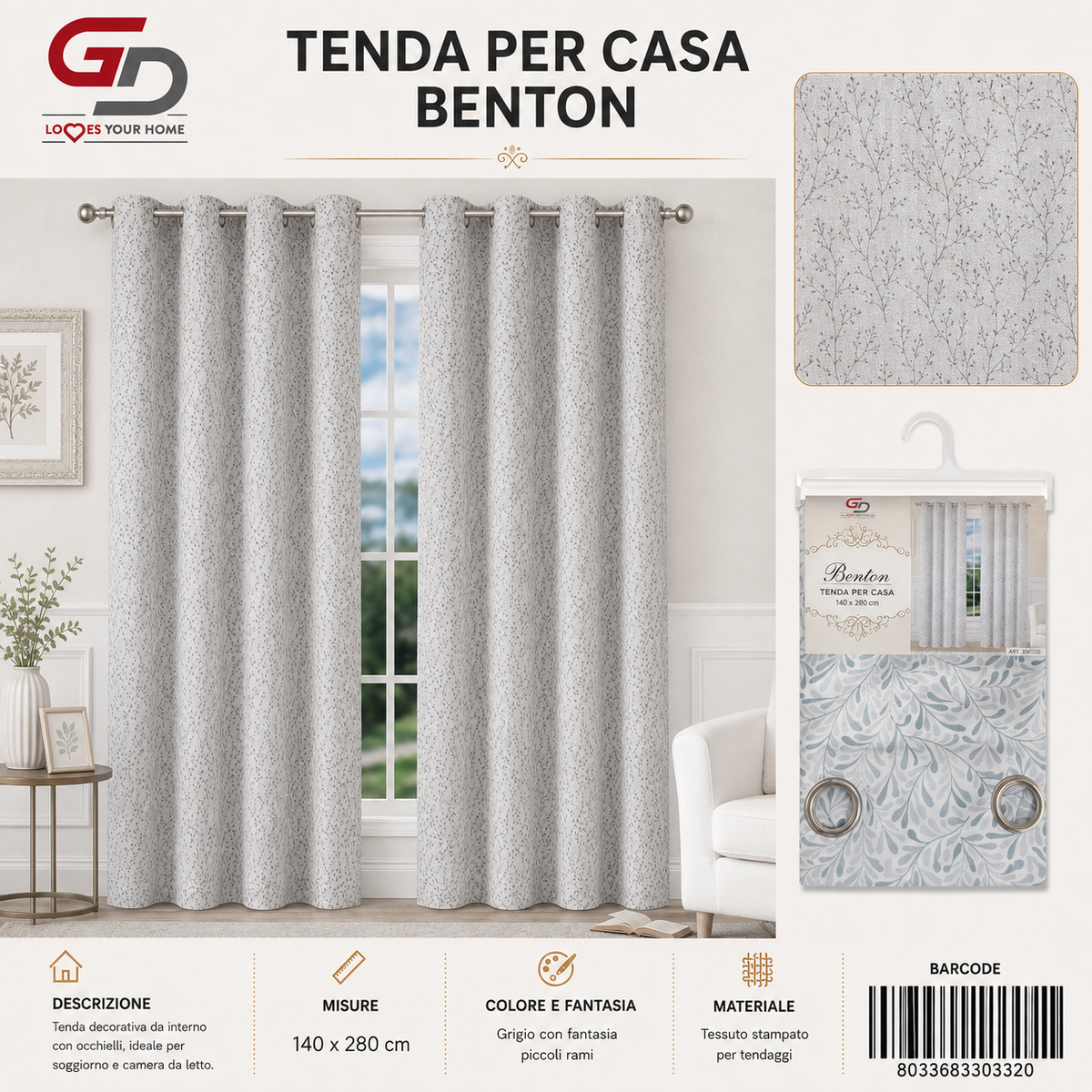 TENDA PER CASA BENTON 140*280CM GRIGIO - 8033683303320