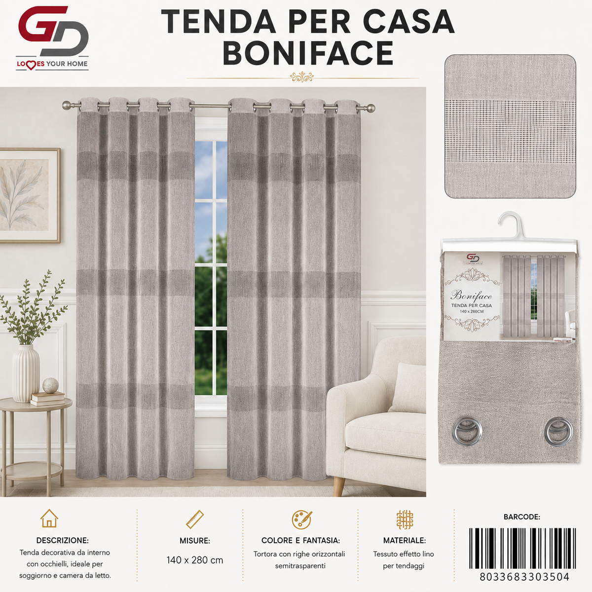 TENDA PER CASA BONIFACE 140*280CM - 8033683303504
