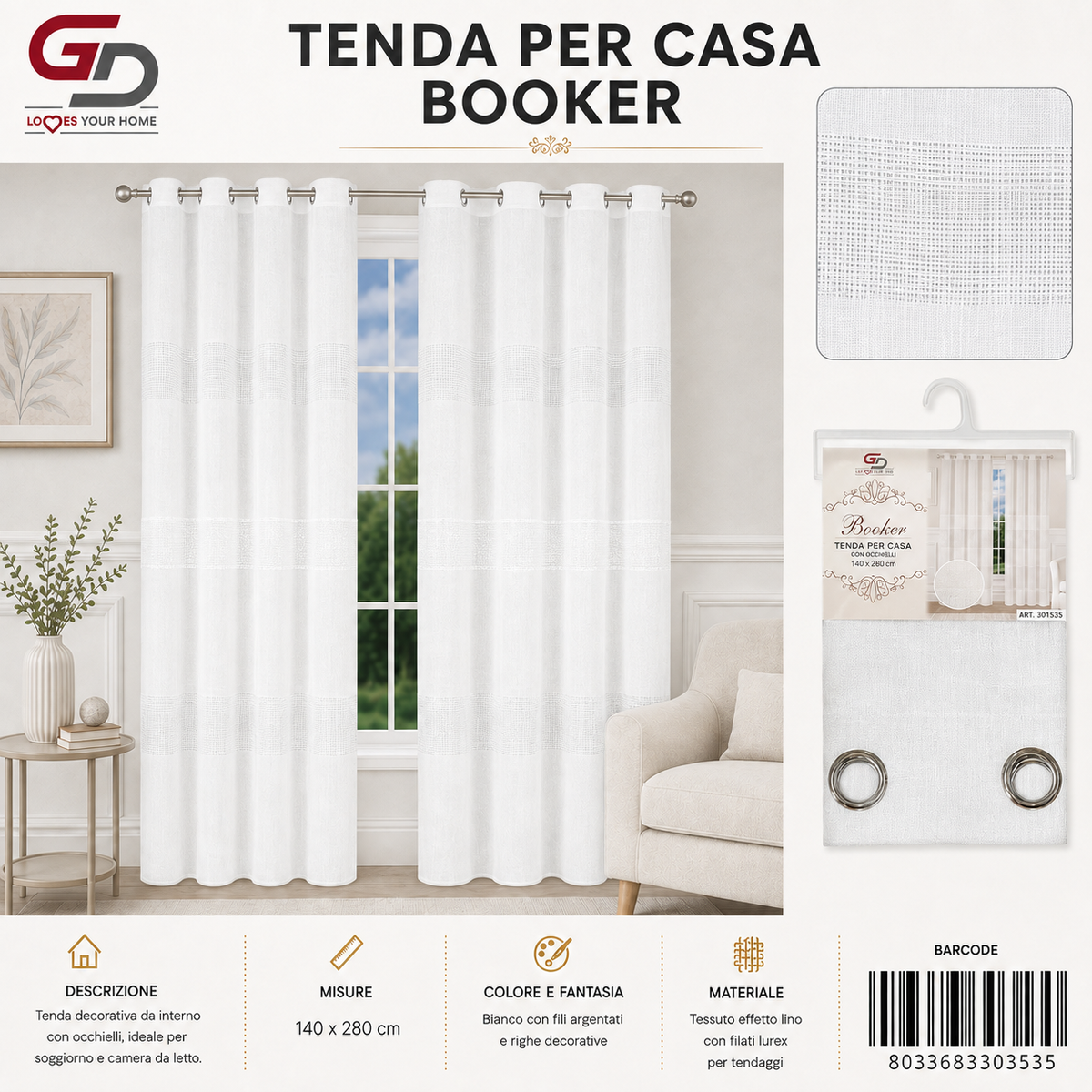 TENDA PER CASA BOOKER 140*280CM - 8033683303535
