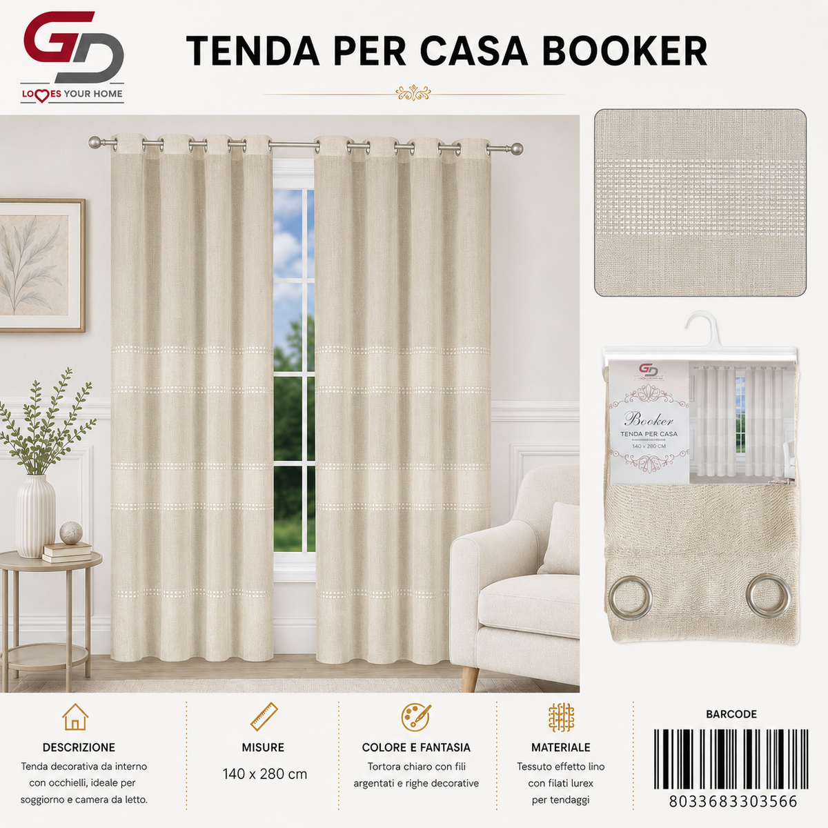 TENDA PER CASA BOOKER 140*280CM - 8033683303566