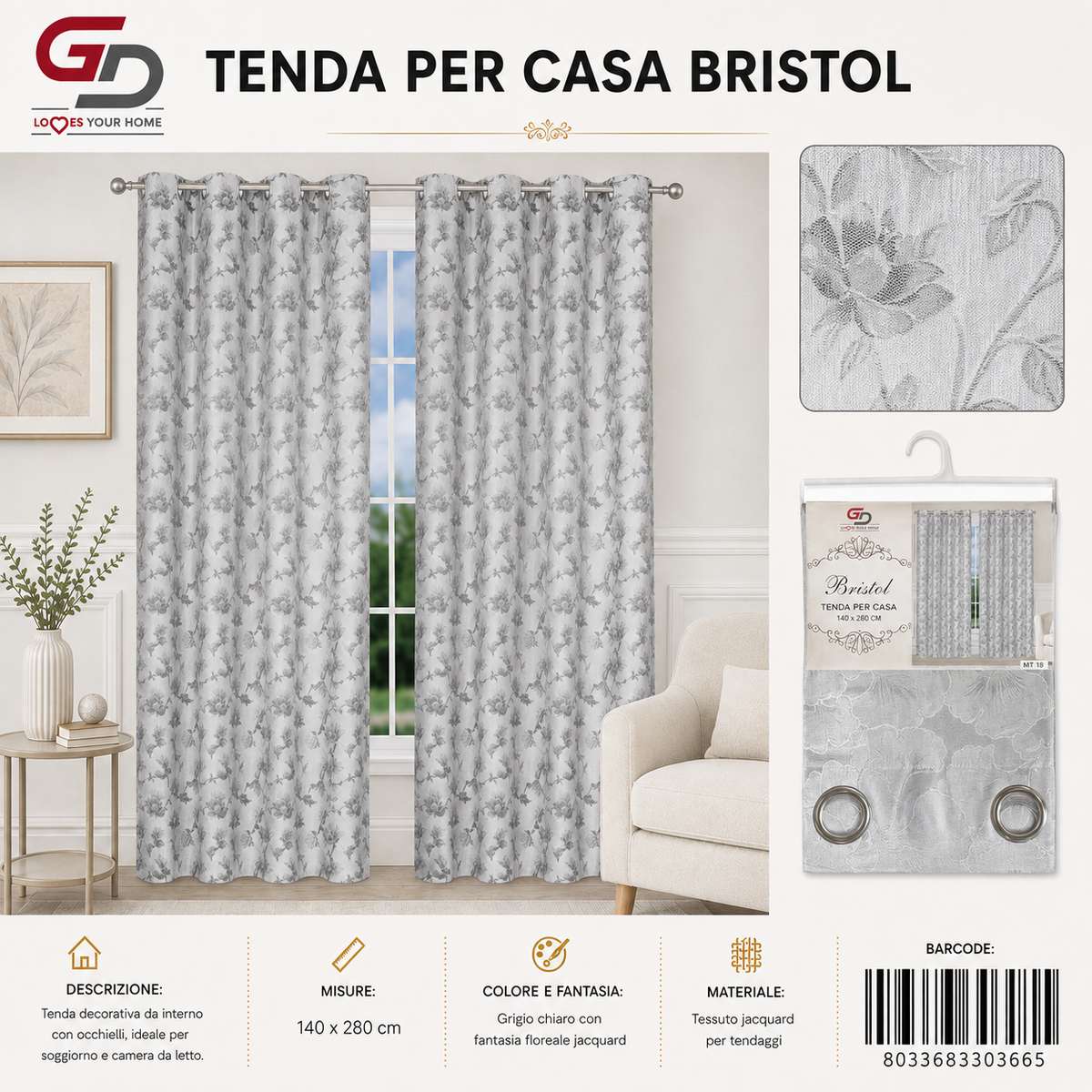 TENDA PER CASA BRISTOL 140X280CM - 8033683303665