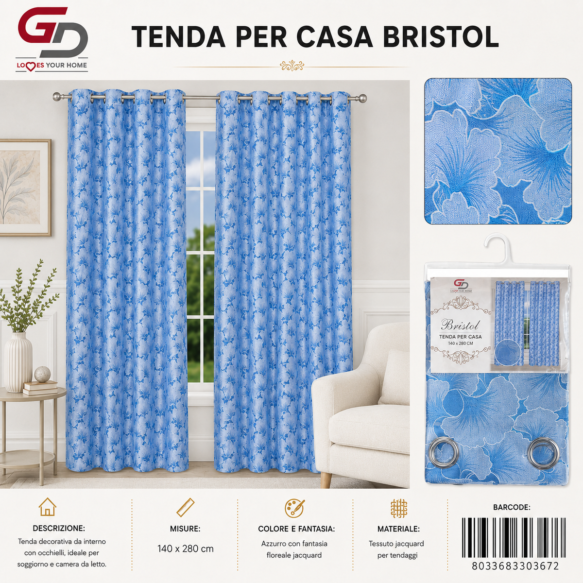 TENDA PER CASA BRISTOL 140X280CM - 8033683303672