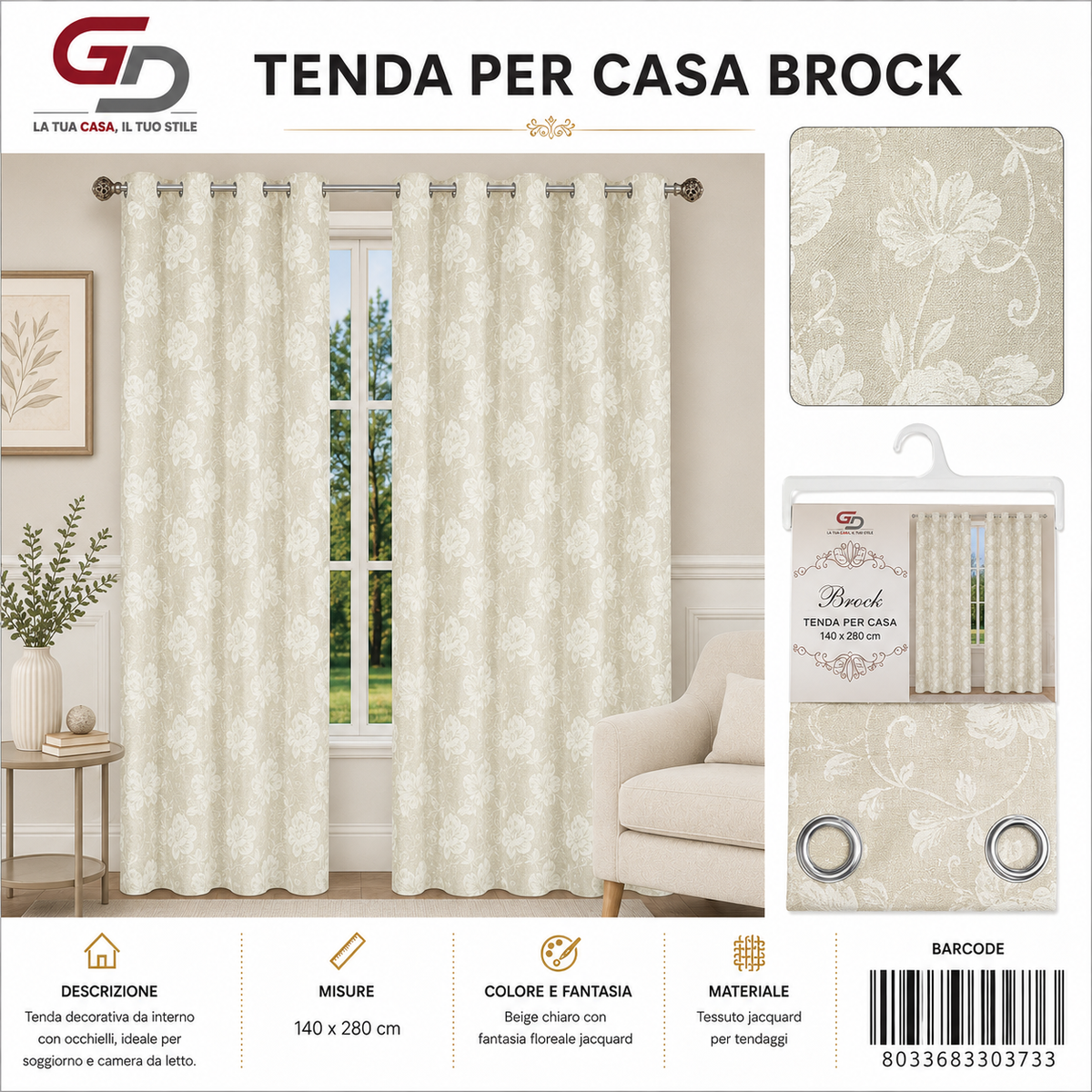 TENDA PER CASA BROCK 140X280CM - 8033683303733