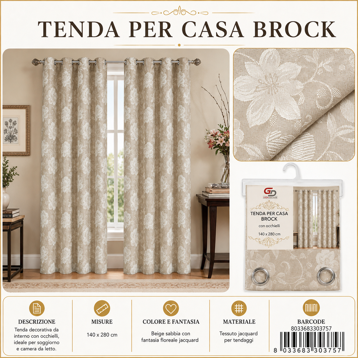TENDA PER CASA BROCK 140X280CM - 8033683303757