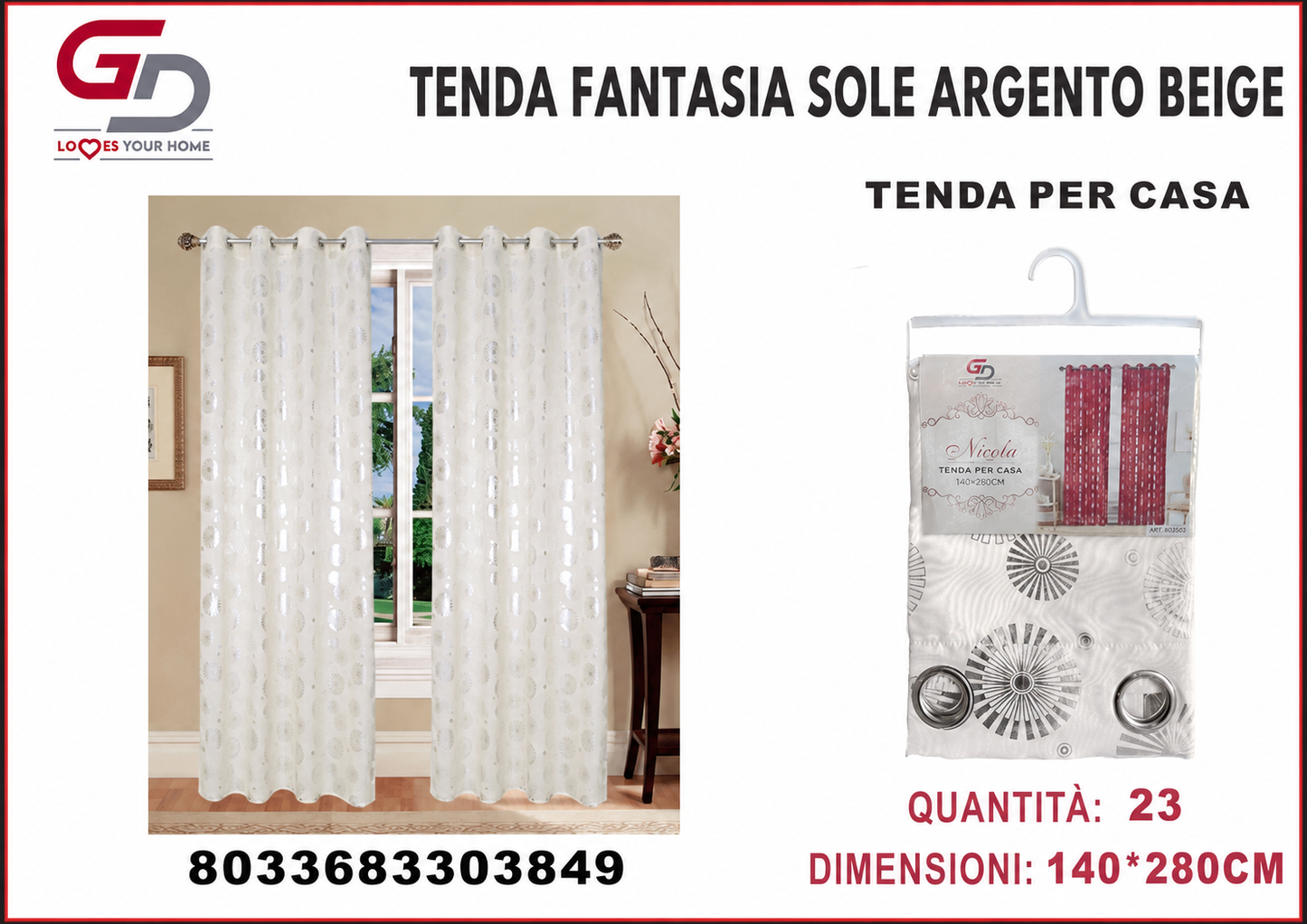 TENDA PER CASA NICOLA 140*280CM GRIGIO