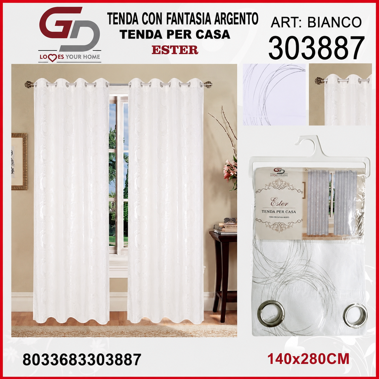 TENDA PER CASA ESTER 140*280CM BIANCO