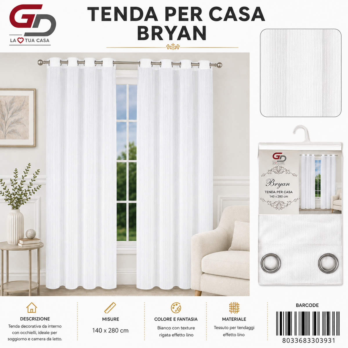 TENDA PER CASA BRYAN 140*280CM - 8033683303931