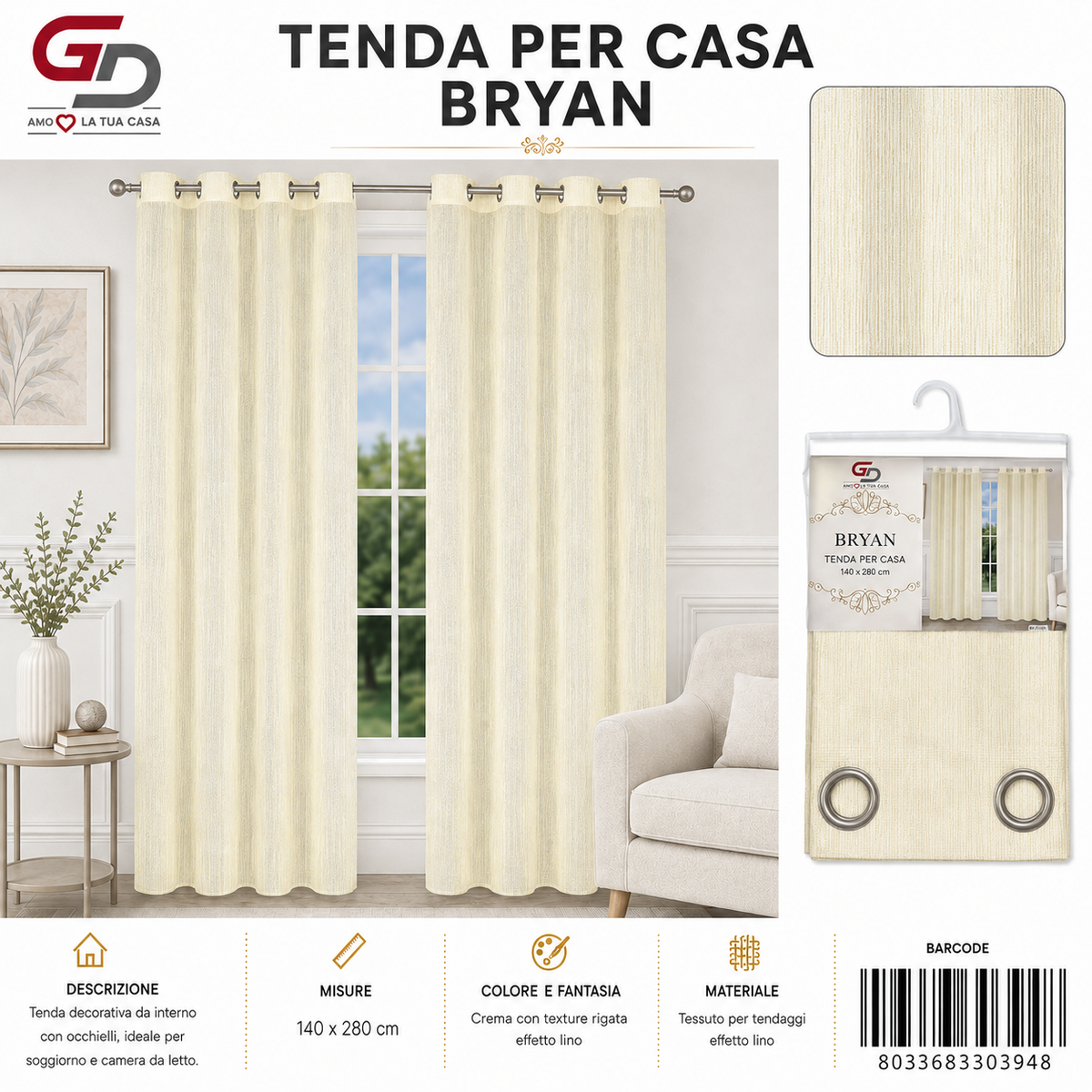 TENDA PER CASA BRYAN 140*280CM - 8033683303948