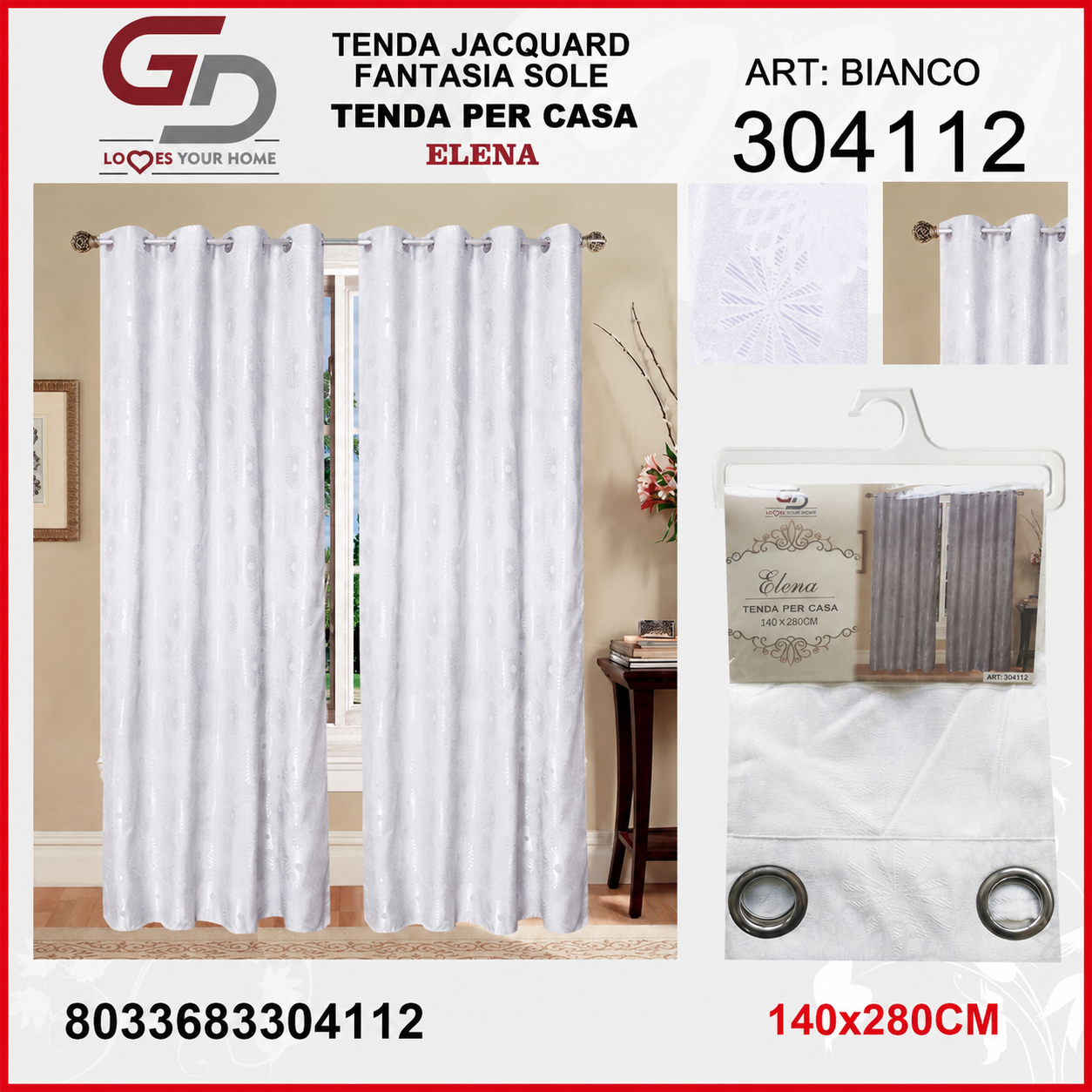TENDA PER CASA ELENA 140*280CM BIANCO