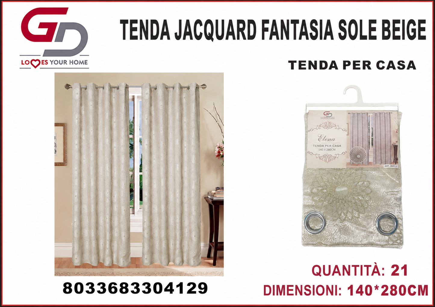 TENDA PER CASA ELENA 140*280CM BEIGE