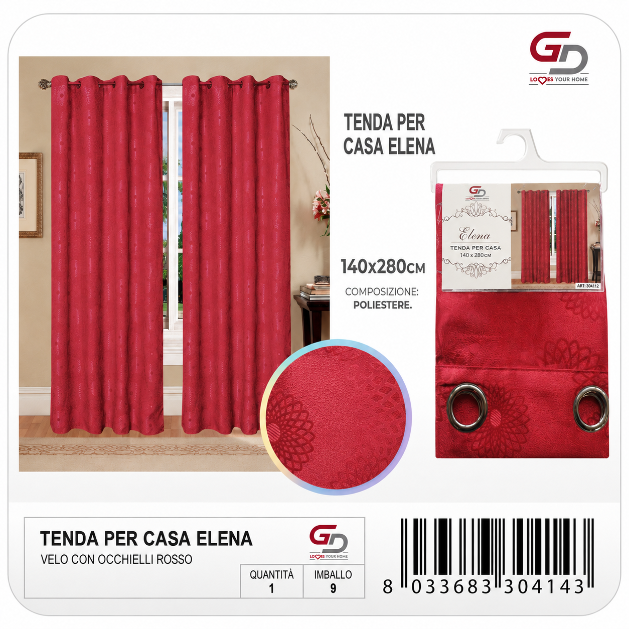 TENDA PER CASA ELENA 140*280CM ROSSO