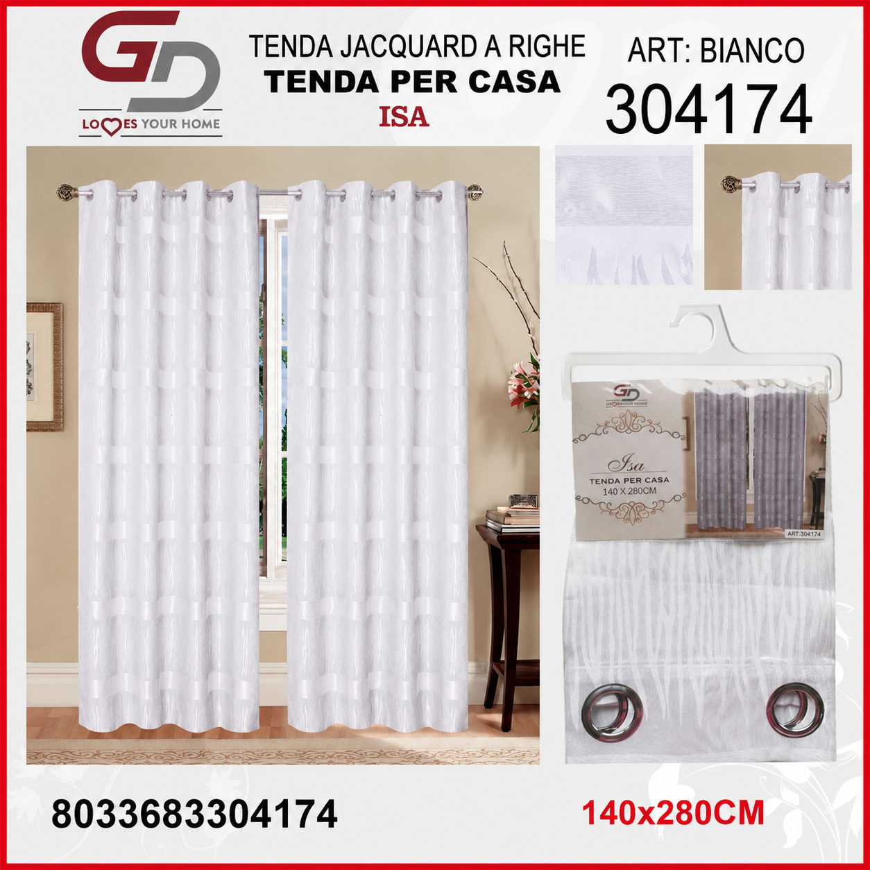 TENDA PER CASA ISA 140*280CM BIANCO