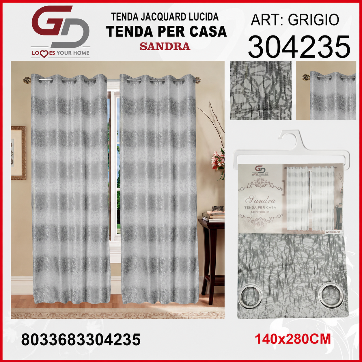 TENDA PER CASA SANDRA 140*280CM GRIGIO